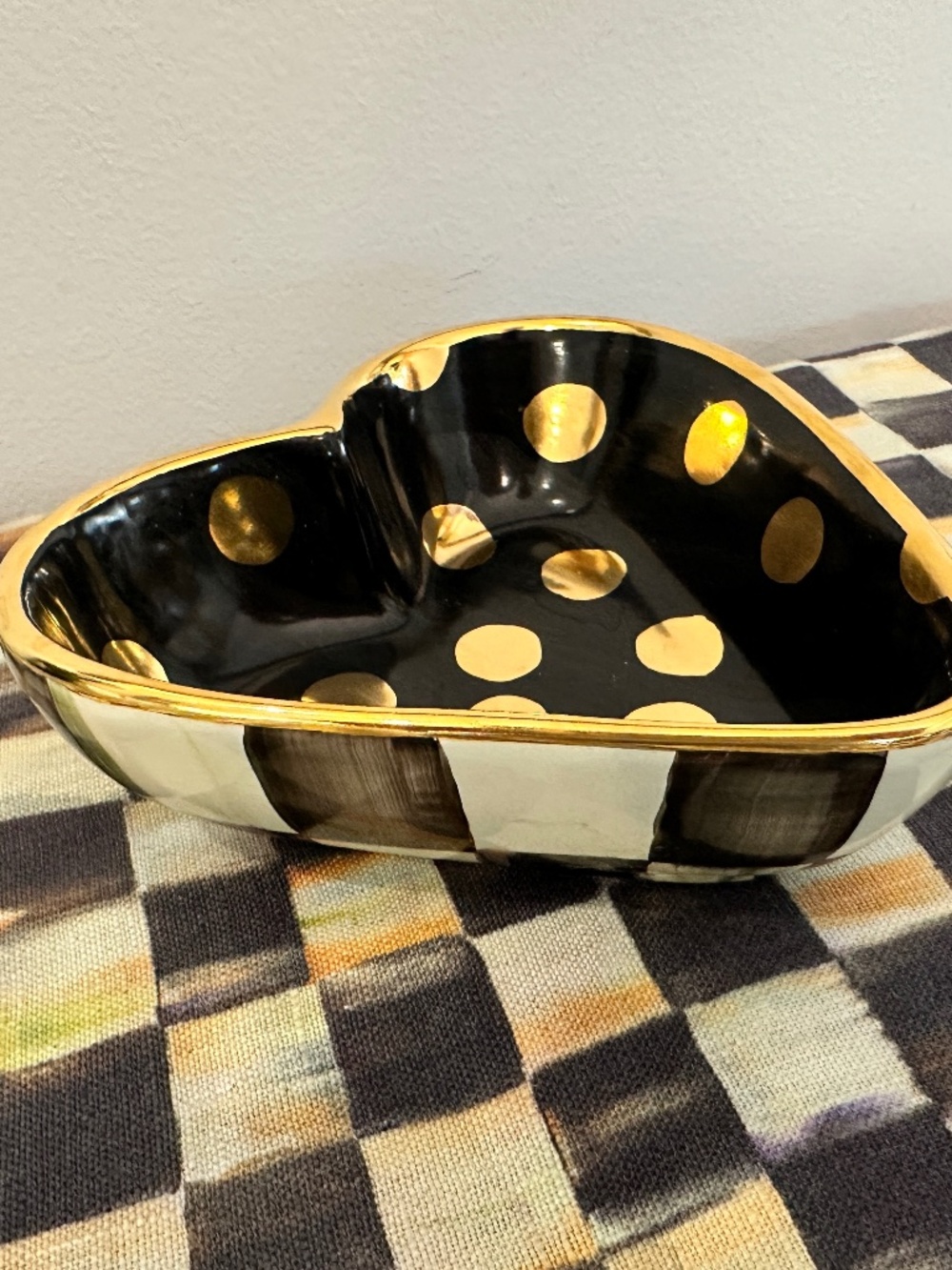 MacKenzie-Childs Courtly Check / Polka Dot Heart Dish Small Bowl